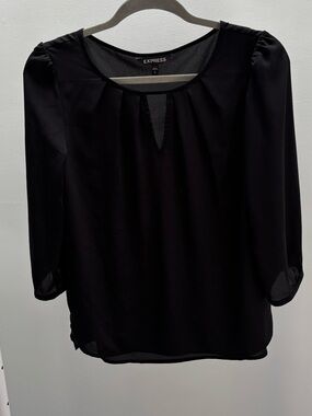 Express Black Keyhole 3/4 Sleeve Blouse